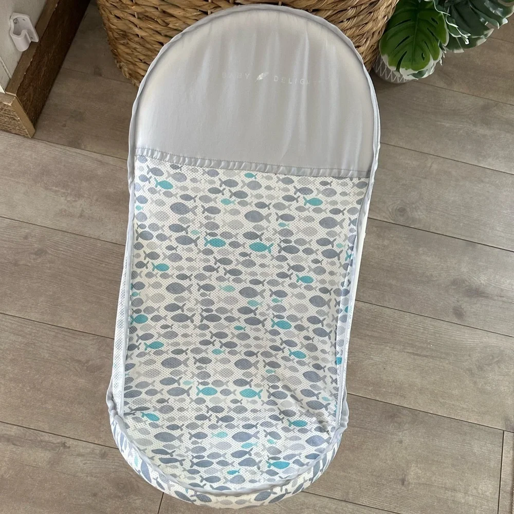 Baby Delight Cushy Nest Cirro Infant Mesh Bather- Grey Fish Infant Baby Bather